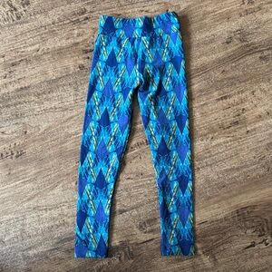 LuLaRoe Kids Leggings with Blue and Green Chevron Pattern